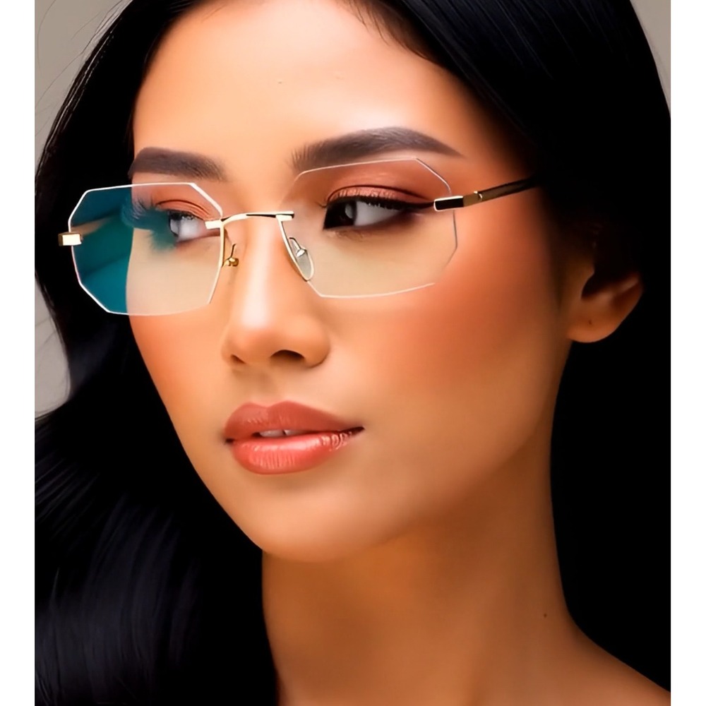 Eyeglasses Cutout Clear Lens Glasses Gold‎ Frame Women Fashion Accessory Gafas